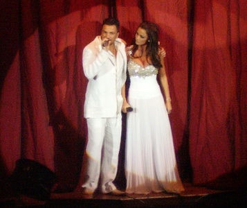 Peter Andre and Jordan on stage at Radio 1's Chart Show Live